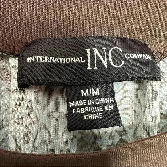 Inc International Concepts Short  Sleeved Blouse Ruffled Sleeves Brown/Blue Med - Picture 2 of 16